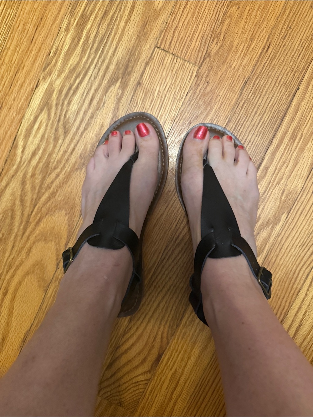 Mossimo Supply Co. Black T-Strap Leather Sandals Size 7.5